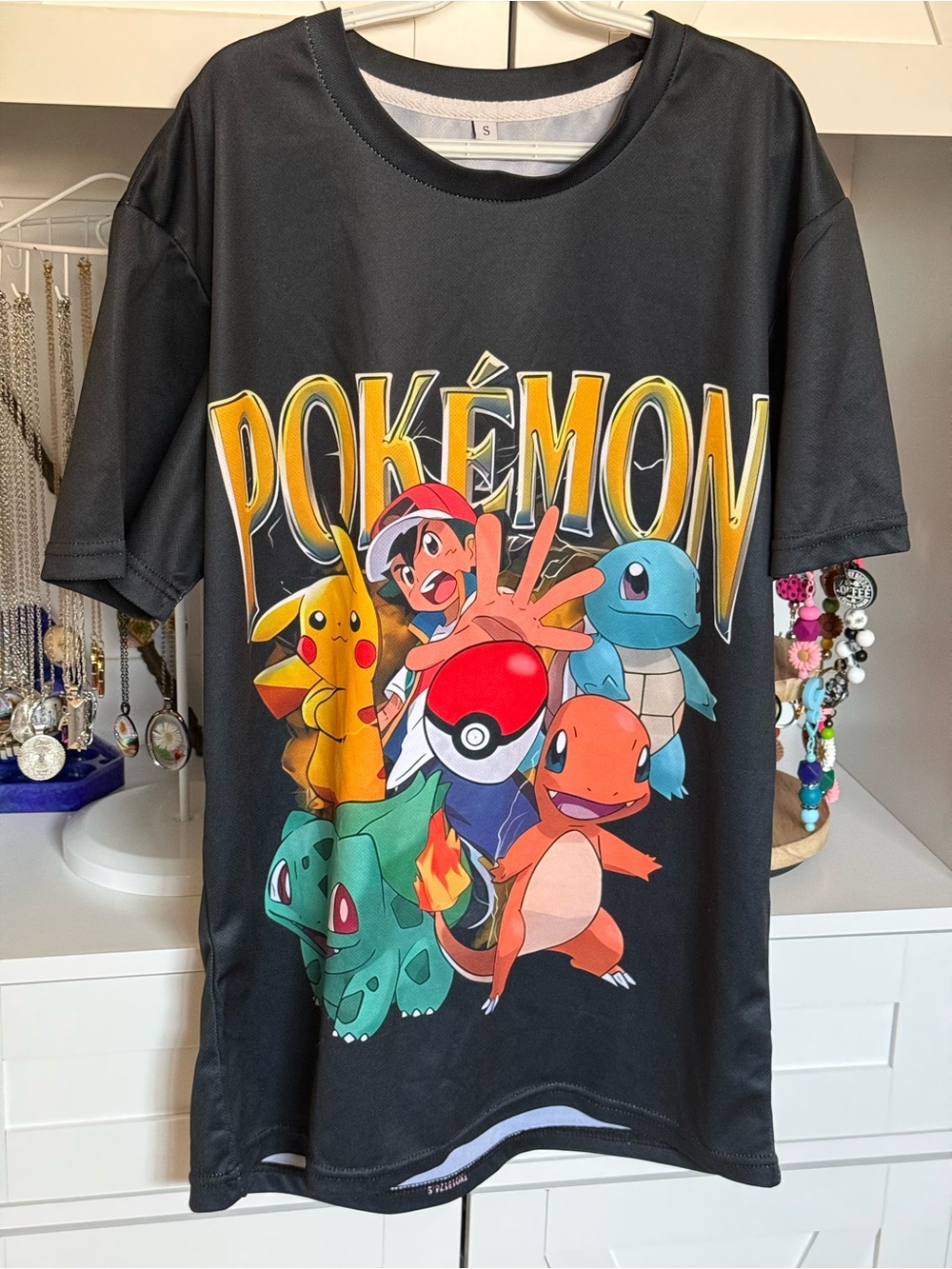 Pokemon Black Short-Sleeve Graphic Jersey with Pikachu & Starters